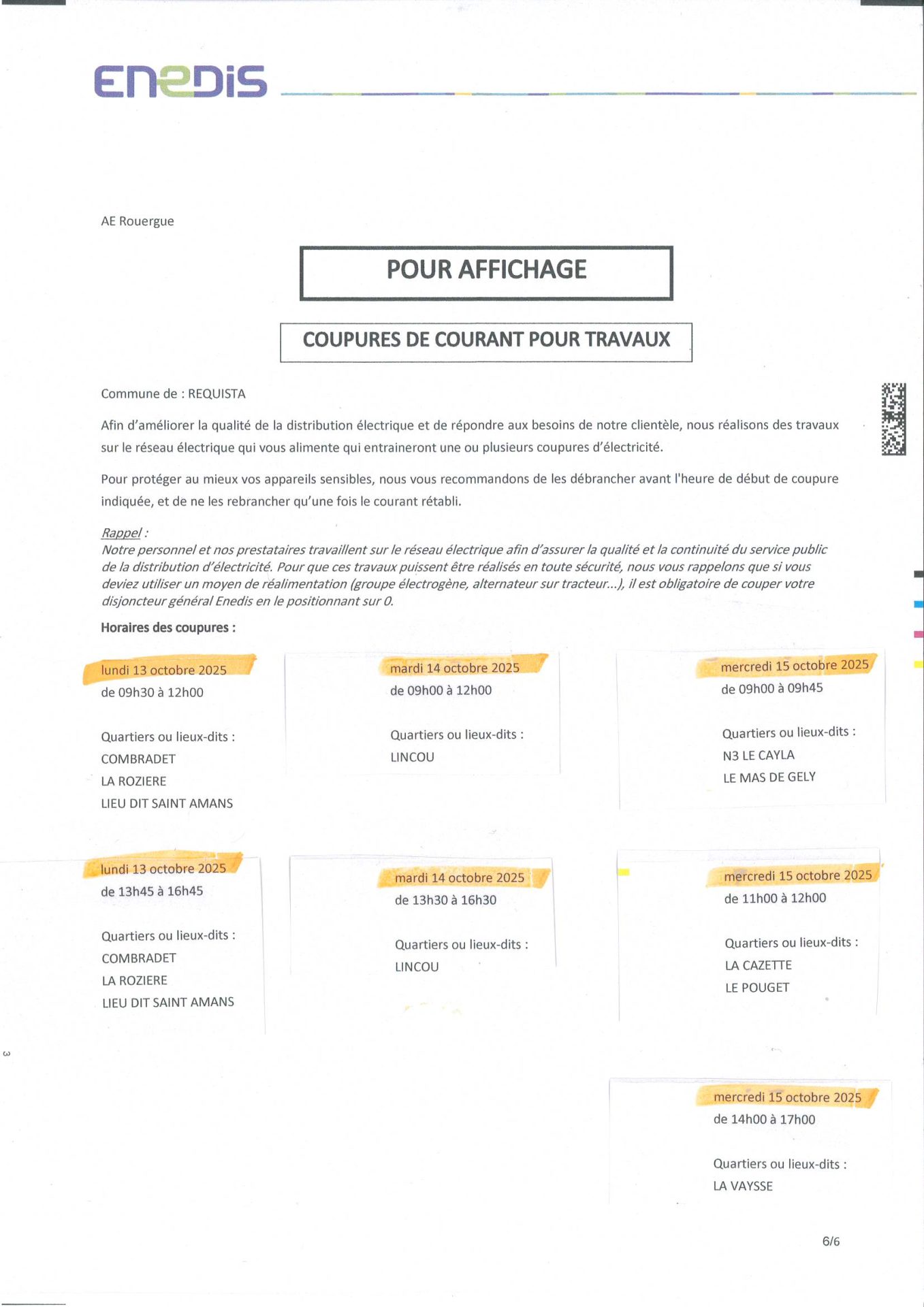 Lire la suite à propos de l’article COUPURES ELECTRICITE